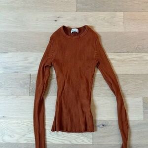 Urban Outfitters Slim Ribbed Long Sleeve Top - Rust Orange